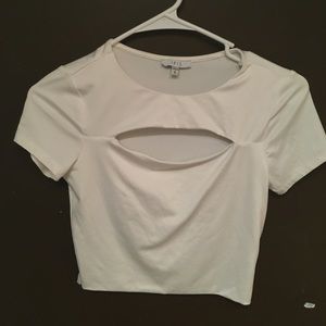 White Crop top; chest slit